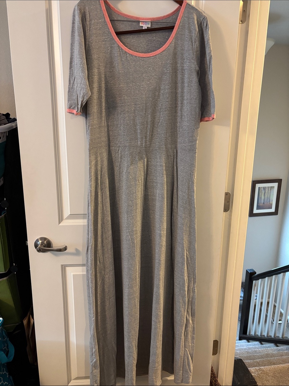 LuLaRoe Gray Ana Dress with Pink Trim
